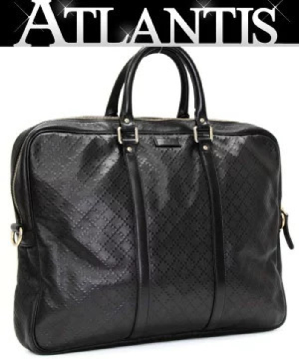 Gucci Diamante Business Bag Briefcase Leather Dark Brown